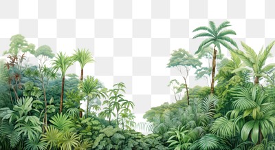 PNG Lush tropical rainforest  border, transparent background