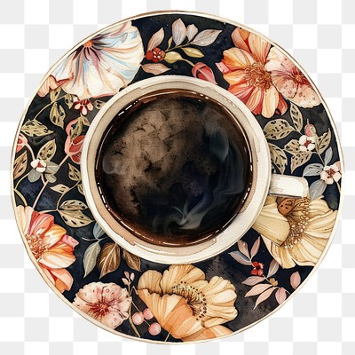 PNG Dark academia inspired coffee cup beverage pottery saucer.