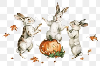 PNG  Rabbits celebrate Halloween joyfully.