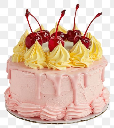 PNG Cherry-topped pink frosted cake