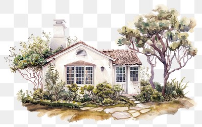 PNG Charming cottage watercolor illustration