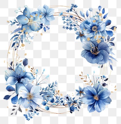 PNG Elegant blue floral wreath frame, transparent background