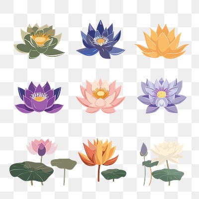 PNG lotus element set, transparent background