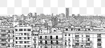 PNG Urban skyline black white illustration