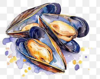 PNG Watercolor mussels seafood illustration