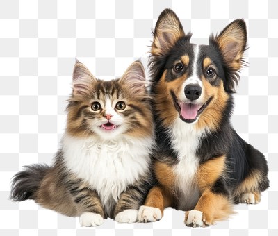 PNG Adorable kitten and happy dog