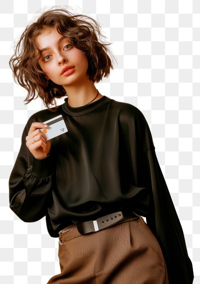 PNG Fashionable woman holding card