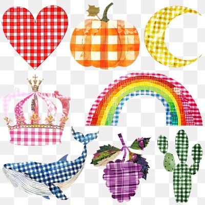 PNG Gingham collage design element set, transparent background