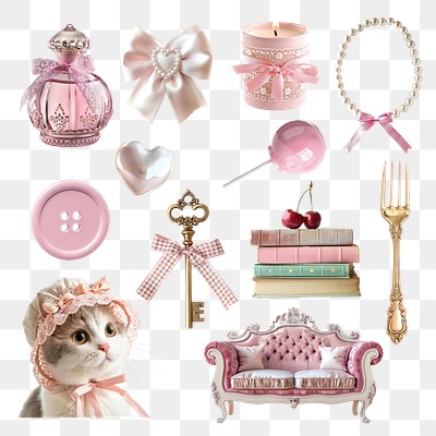 PNG aesthetic pink coquette element set, transparent background