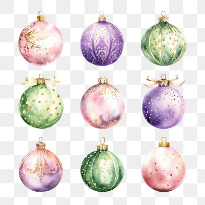 PNG christmas ornaments element set, transparent background