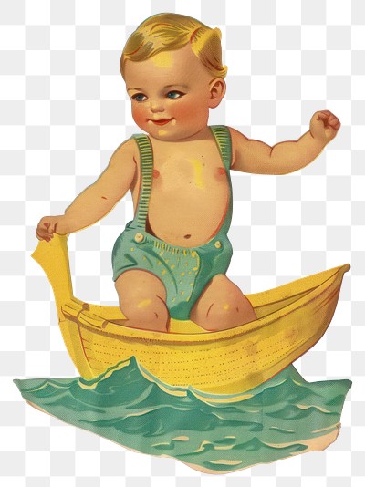 PNG Vintage baby boat illustration