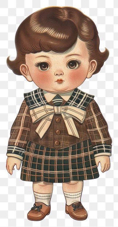 PNG Vintage doll illustration in plaid