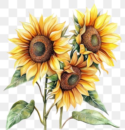 PNG Vibrant sunflowers watercolor illustration