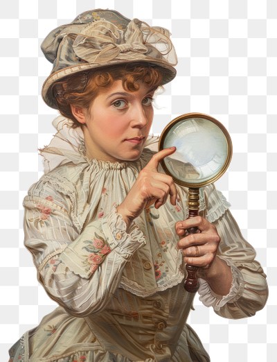 PNG  Victorian woman with magnifying glass