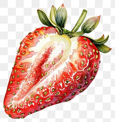 PNG  Detailed watercolor strawberry illustration