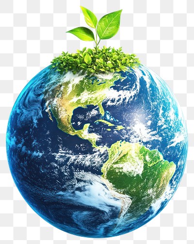 Earth with green small plants growing on it planet earth globe.