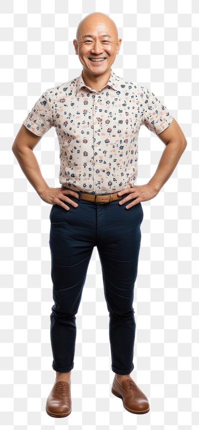 PNG Happy asian bald man shirt pants photography.