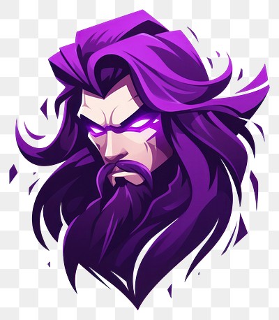 PNG Game streamer long hair guy purple design art.