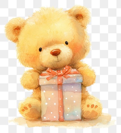 PNG Cute teddy bear with gift