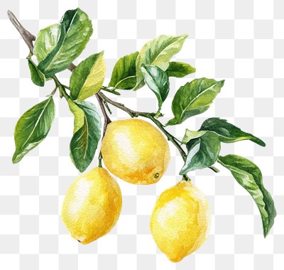 PNG Lemon tree branch lemons watercolor fruit.