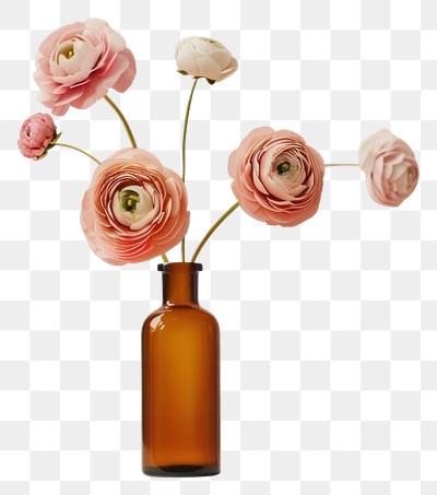 Aesthetic bottle mockup flower pottery blossom.