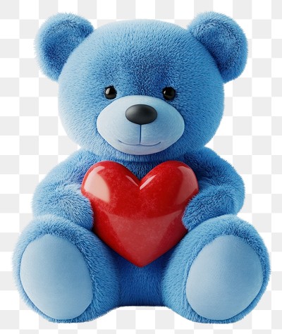 PNG Blue teddy bear holding a heart plush cute toy.