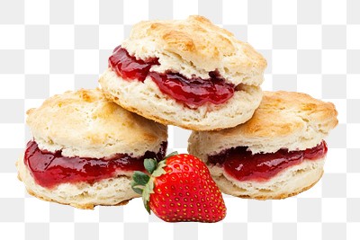 PNG Three strawberry classic scones food jam delicious.