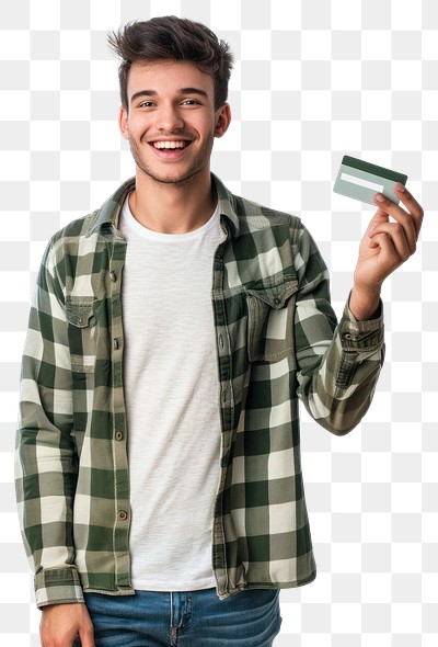 PNG Happy man holding credit card