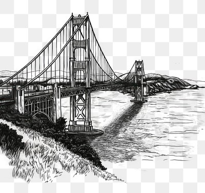 PNG A Golden gate art illustration drawing.