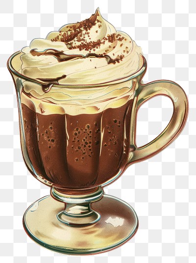 PNG Hot chocolate beverage vintage cream.