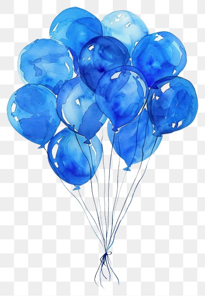 PNG Blue balloons watercolor illustration hand-painted.