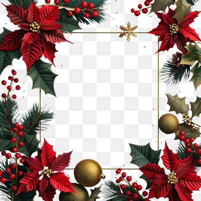 Christmas-themed background with a golden square border christmas festival produce.