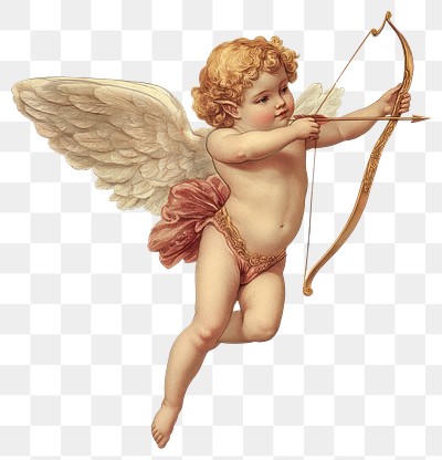 PNG Cupid with bow and arrow flying cupid illustration vintage.