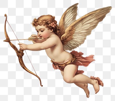 PNG Cupid with bow and arrow flying cupid illustration vintage.