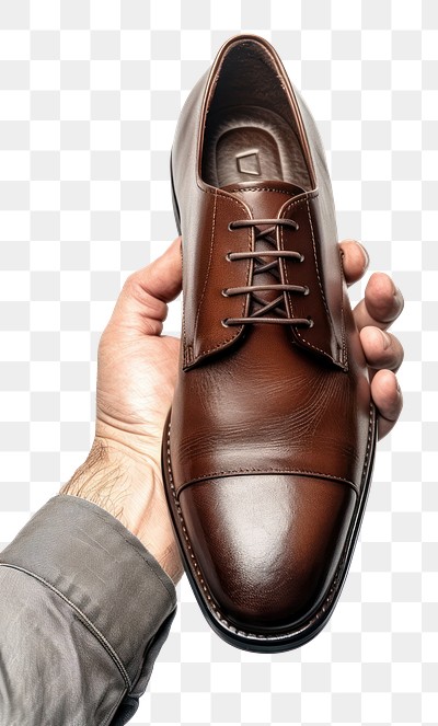 PNG Dark brown leather dress shoes footwear holding hand.