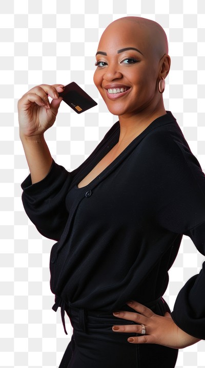 PNG Bald African American portrait woman happy.