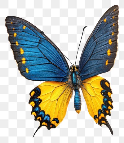 PNG A flying blue yellow butterfly photography background insect.