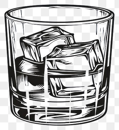 PNG Whiskey glass with ice cubes