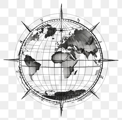 PNG Vintage world map illustration compass