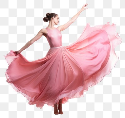 Beautiful ballerina in a pink silk skirt dancing recreation clothing.