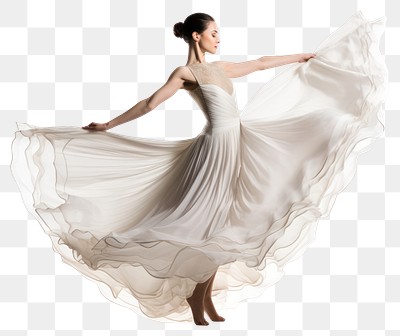 Beautiful ballerina in a white silk skirt dancing recreation clothing.