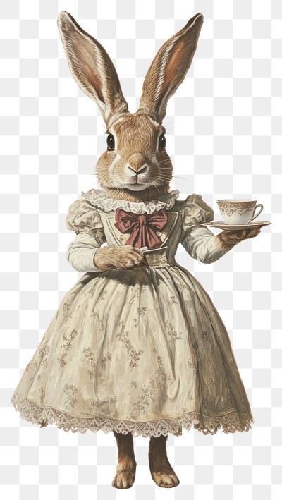 PNG Belgian enjoy tea break animal painting rabbit.