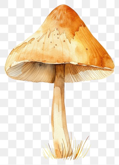 PNG Watercolor illustration of mushroom fungus fungi hand-painted.