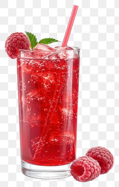 PNG Real raspberry juice fruit beverage drink.