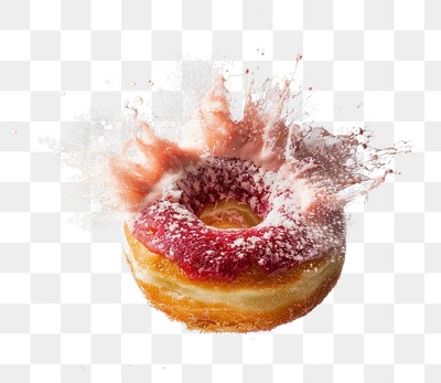 PNG Exploding strawberry donut food explosion sweets.