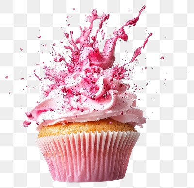 PNG Exploding pink cupcake dessert cream food.