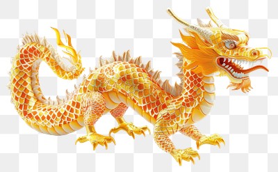 PNG Chinese dragon illustration golden fire-breathing.