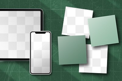 PNG tablet and phone screen mockups, transparent design