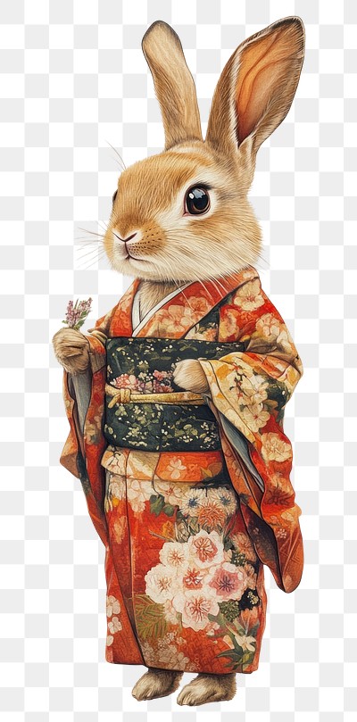 PNG Rabbit costumes wearing kimono animal dress illustration.