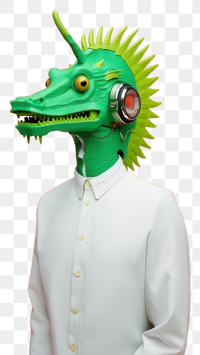 Futuristic lizard in white shirt